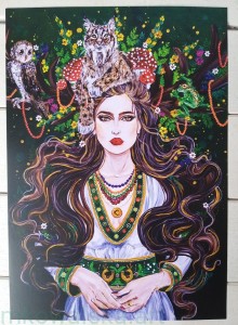 Plakat A4 - Dziewanna z rysiem, słowiańska bogini lasu