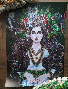 Plakat B2 - 70x50cm Dziewanna z rysiem, bogini lasu i łowów