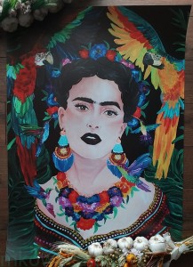 Plakat B2 - 70x50cm Frida z papugami
