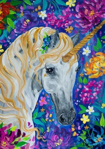 Plakat A3 - Jednorożec w kwiatach złoty