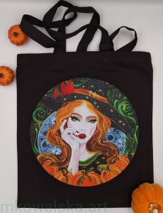 Czarna torba bawełniana z nadrukiem Czarodziejki: Czarodziejka Ruda