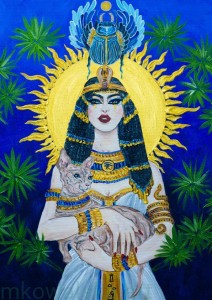 Plakat A4 - Bastet, egipska bogini kotów, tańca i muzyki