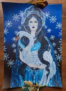 Plakat B2 - 70x50cm Marzanna z łąbędziem, bogini zimy