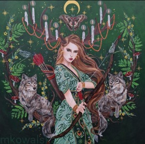 Obraz oryginalny Słowiańscy Bogowie: Dziewanna Gromniczna 90x90cm