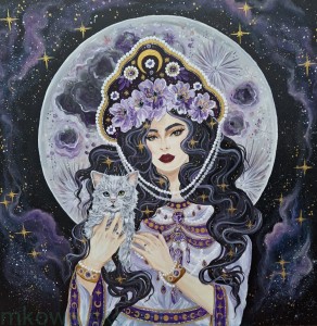 Obraz oryginalny Słowiańscy Bogowie: Zorza Nocna 90x90cm