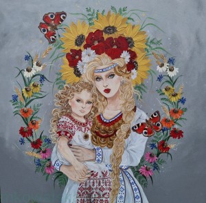 Obraz oryginalny Słowiańscy Bogowie: Mokosz z dzieciątkiem Matka Ziemia 100x100cm