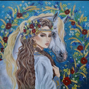 Obraz oryginalny Słowiańscy Bogowie: Konik Garbusek 70x70cm 2024