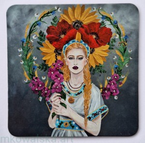 Podkładka pod kubek - Mokosz z malwami 9x9cm