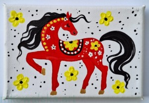 Obraz oryginalny Folkowy Konik Czerwony prawy 15x10cm 2024