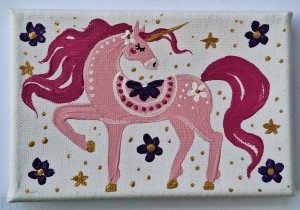 Obraz oryginalny Folkowy Jednorożec Różowy II 15x10cm 2024