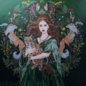 Obraz oryginalny Słowiańscy Bogowie: Zielarka 100x100cm 2024