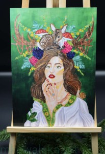 Plakat A4 - Dziewanna z sarenką, Diana, Artemida, Bogini dzikiej przyrody, lasów, polowań i księżyca