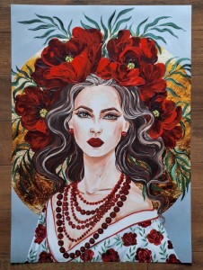 Plakat B2 70x50cm: Makowa panna - Glamour Slavic Folk