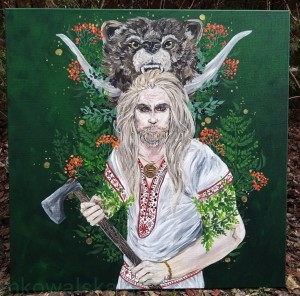 Obraz oryginalny Słowiańscy Bogowie: Weles Pan Zaświatów, Magii i Kowalstwa, 70x70 cm, 2023